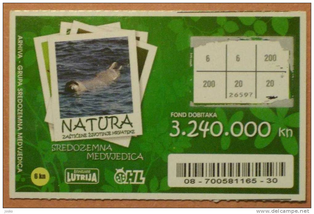 PROTECTED ANIMALS Animaux Protégés - Monk Seal ( Croatian Lottery ) Phoque Moine La Foca Monje De Loterie Lotería - Lottery Tickets