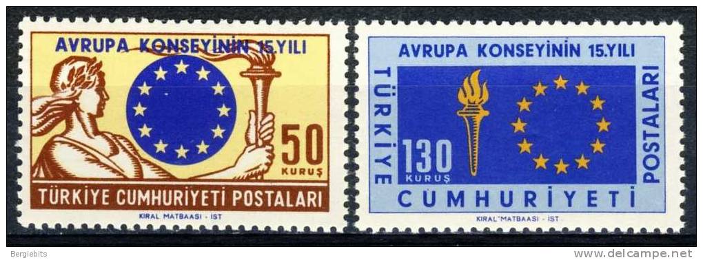 1964  Turkey  Complete  MNH Set Of  2  Stamps " Council Of Europe " Europa Sympathy Issues - 1934-39 Sandjak D'Alexandrette & Hatay