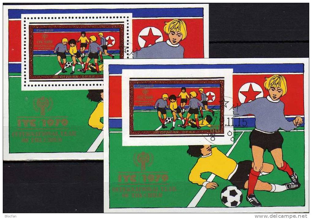 UNO Jahr Des Kindes 1979 Korea Block 67A Plus B O 18€ Kinder Spiel Fussball In Der Schule Auf Dem Rasen Sheet From Corea - Corée Du Nord