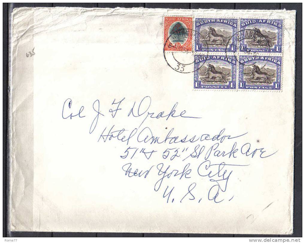 TR635 - SUD AFRICA , Lettera Del 6/8/954 Per Gli USA . Difetti - Briefe U. Dokumente