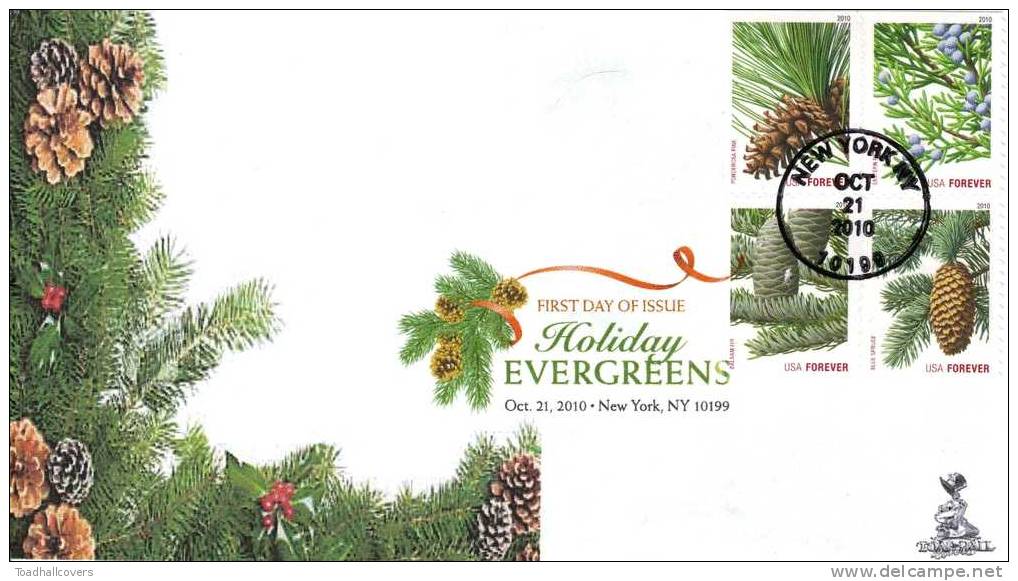 Holiday Evergreens First Day Cover, W/ DCP/bullseye Cancellations, From Toad Hall Covers! - 2001-2010