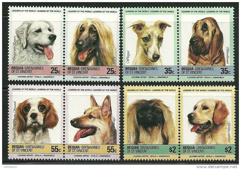 St. Vincent Grenadines Bequia    Dogs   Set (4 Pair)  SC# 178-81 MNH** - St.Vincent (1979-...)