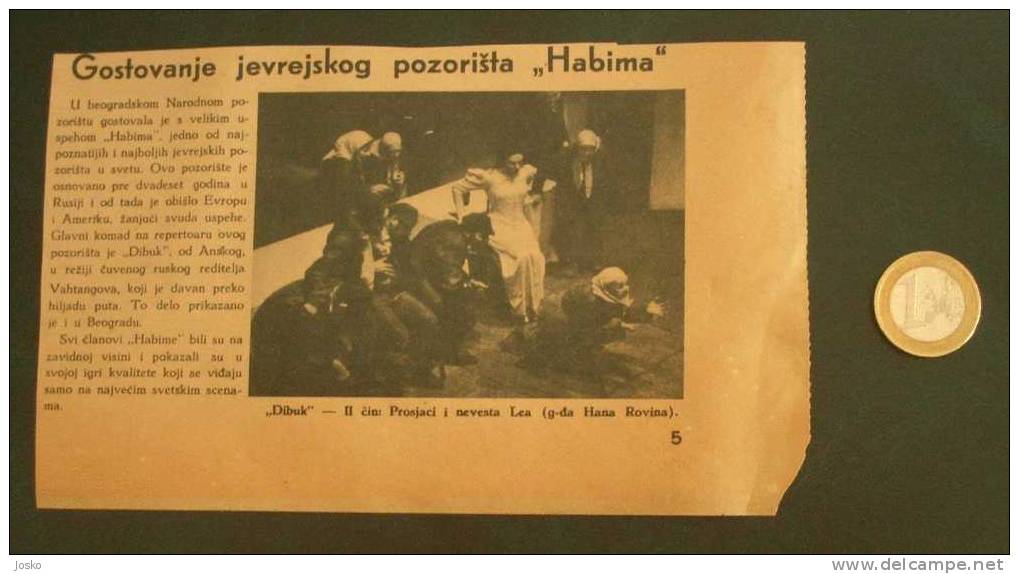 HABIMA Jewish Theater In Russia - Original Newspaper Clipping From \" Panorama \" Newspaper ( Yugoslavia 1940.) JUDAICA - Werbung