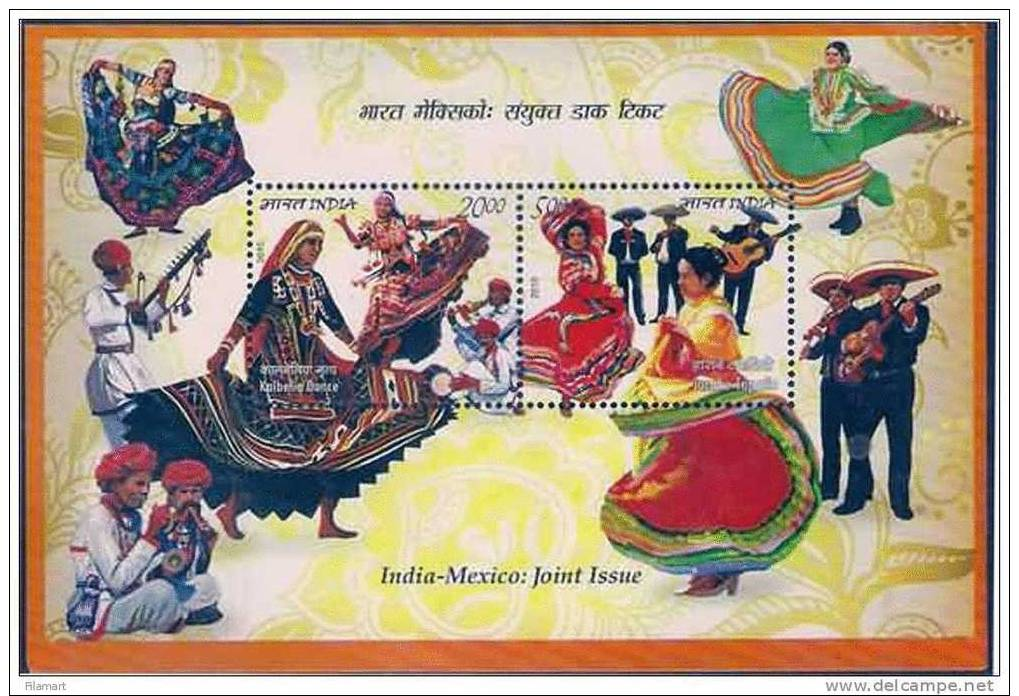 India-Mexico Joint Issue,folk Dance,violin,musical Intruments,dancers,turbans,dress,india,inde,indien,guitar,hat - Emissioni Congiunte