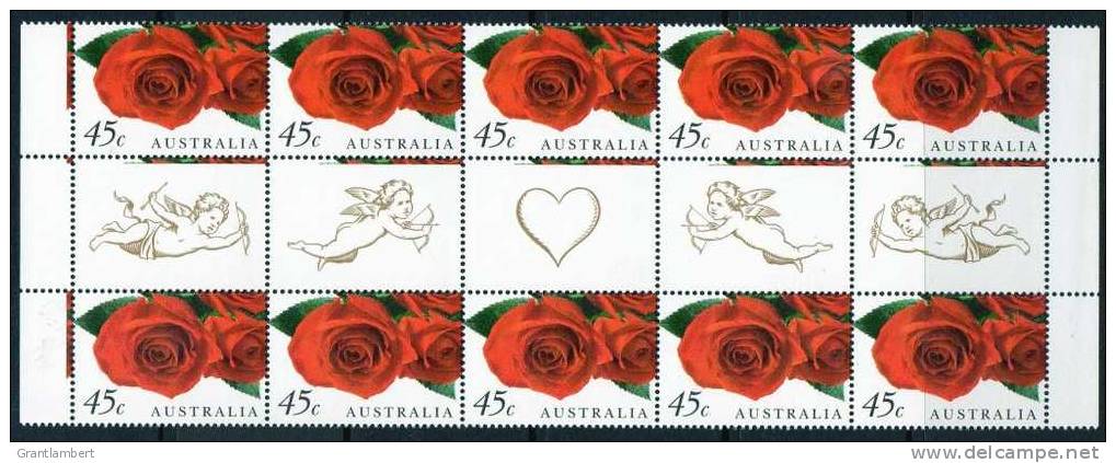 Australia 1999 45c Red Roses Greetings Gutter Strip Of 10 MNH - Ungebraucht