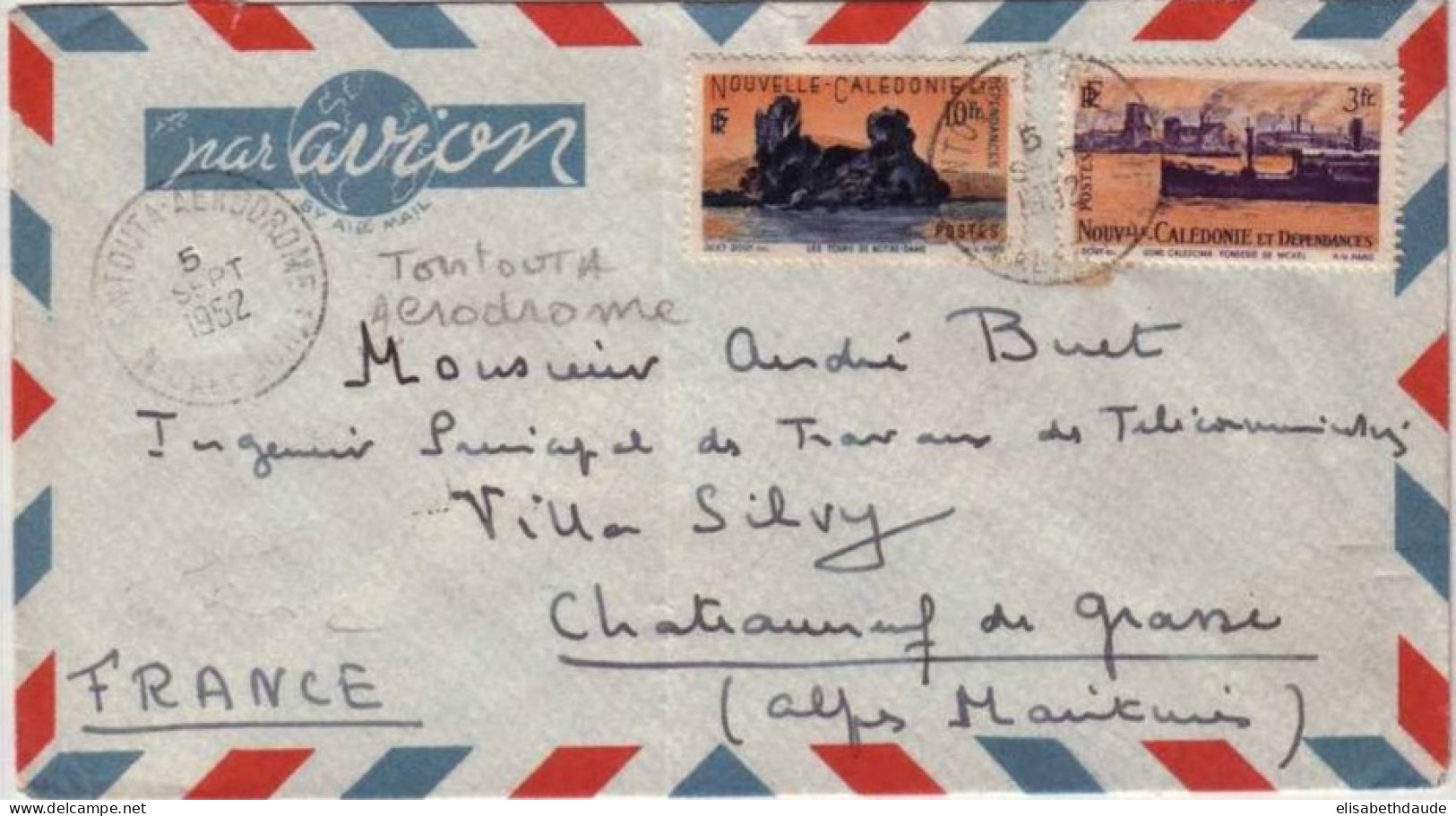 NOUVELLE CALEDONIE - 1952 - YVERT N°270+274 Sur LETTRE PAR AVION De TONTOUTA AERODROME (RARE) - Covers & Documents