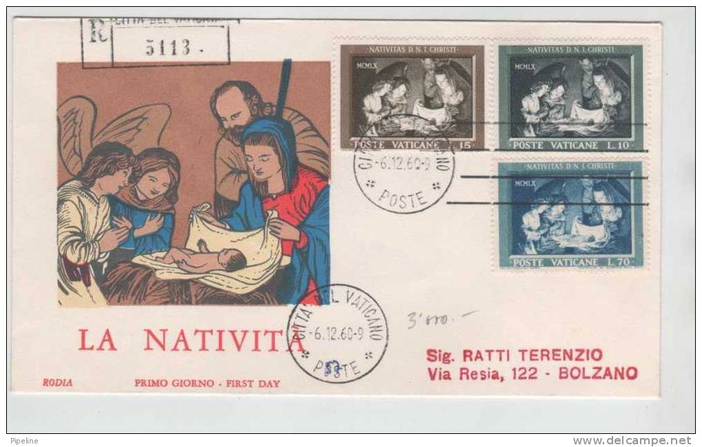 Vatican FDC 6-12-1960 Christmas Stamps Complete Set With Cachet And Address - FDC