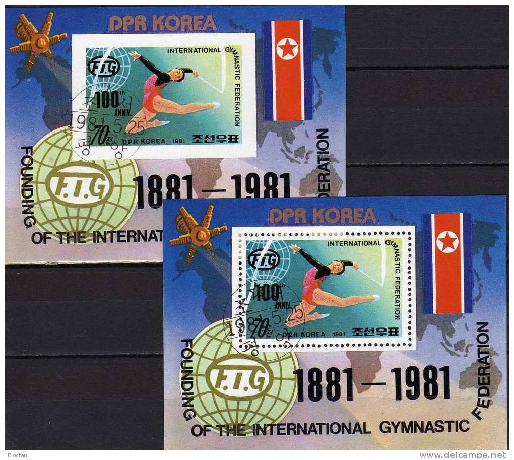 Turnen Wettkampf 1981 Korea Block 98 A Plus B O 8€ Gymnastik Mit Band FIG 100 Years Bloc Sheet From Corea - Korea (Nord-)