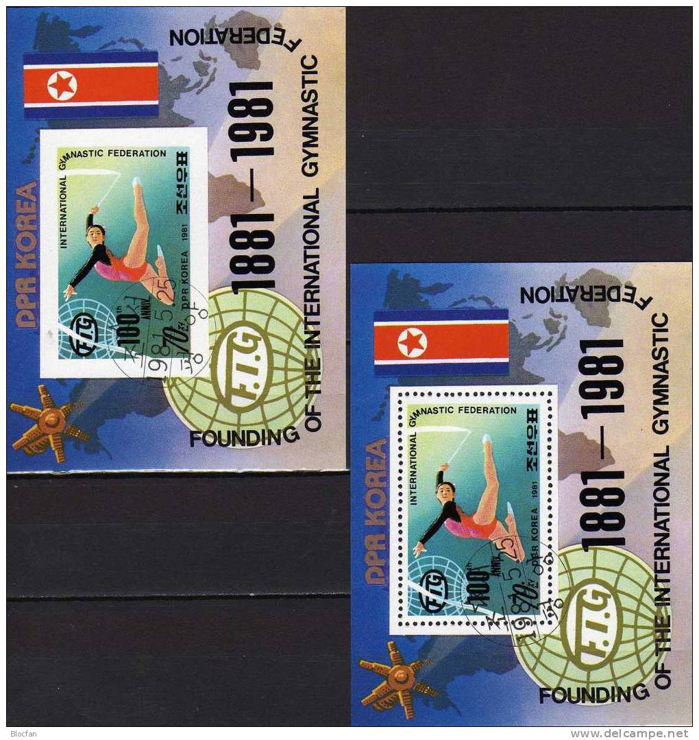 Turnen Wettkampf 1981 Korea Block 98 A Plus B O 8€ Gymnastik Mit Band FIG 100 Years Bloc Sheet From Corea - Korea (Nord-)