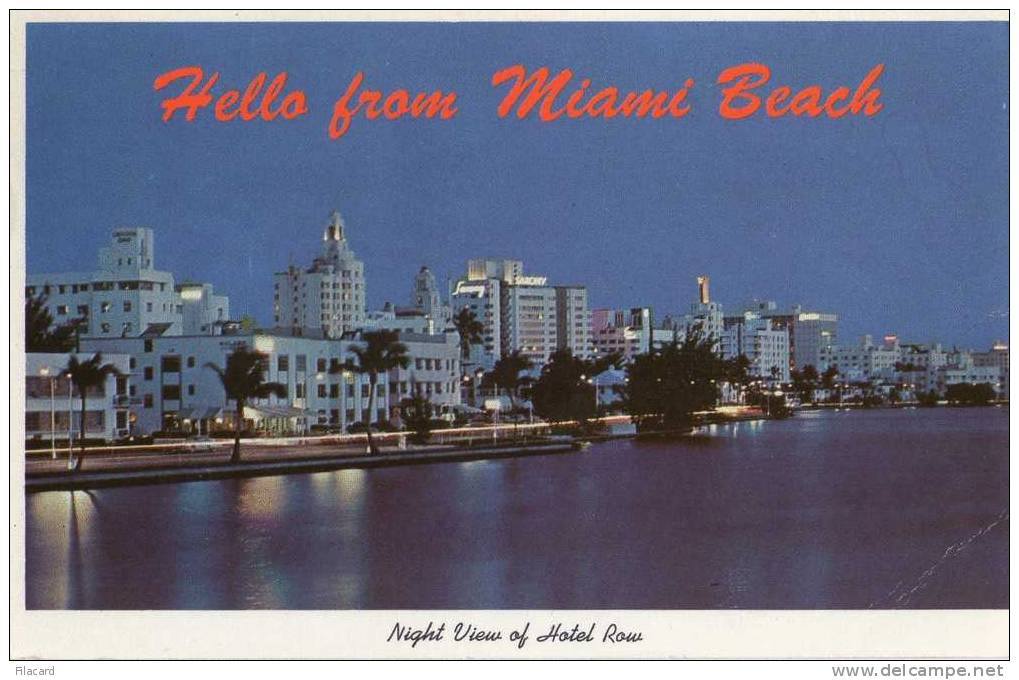 13093    Stati  Uniti,   Florida,  Miami  Beach,  Night  View  Of  Hotel  Row  And  Indian  Creek,   VG  1965 - Miami Beach