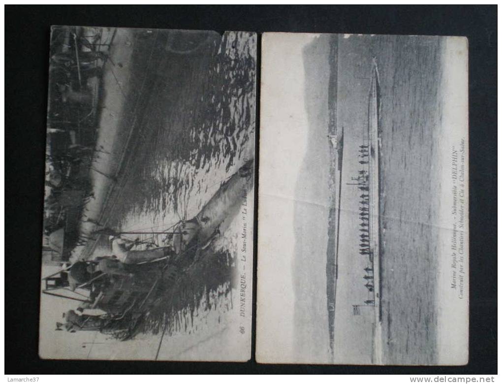 Marine - 2 Cartes - Dunkerke Le Sous Marin Le Ludion Et  Marine Royale Hellénique Submersible Delphin - War 1914-18