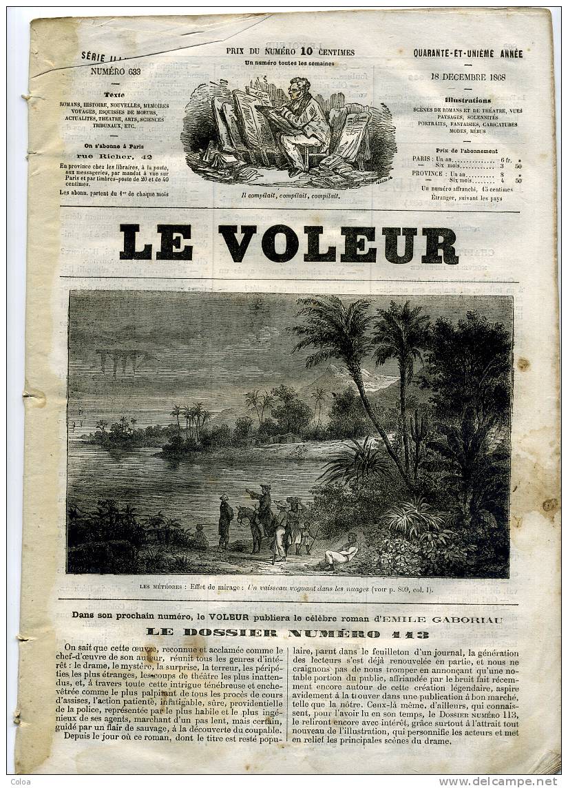 Le Voleur Série Illustrée 18 Décembre 1868 - Revues Anciennes - Avant 1900