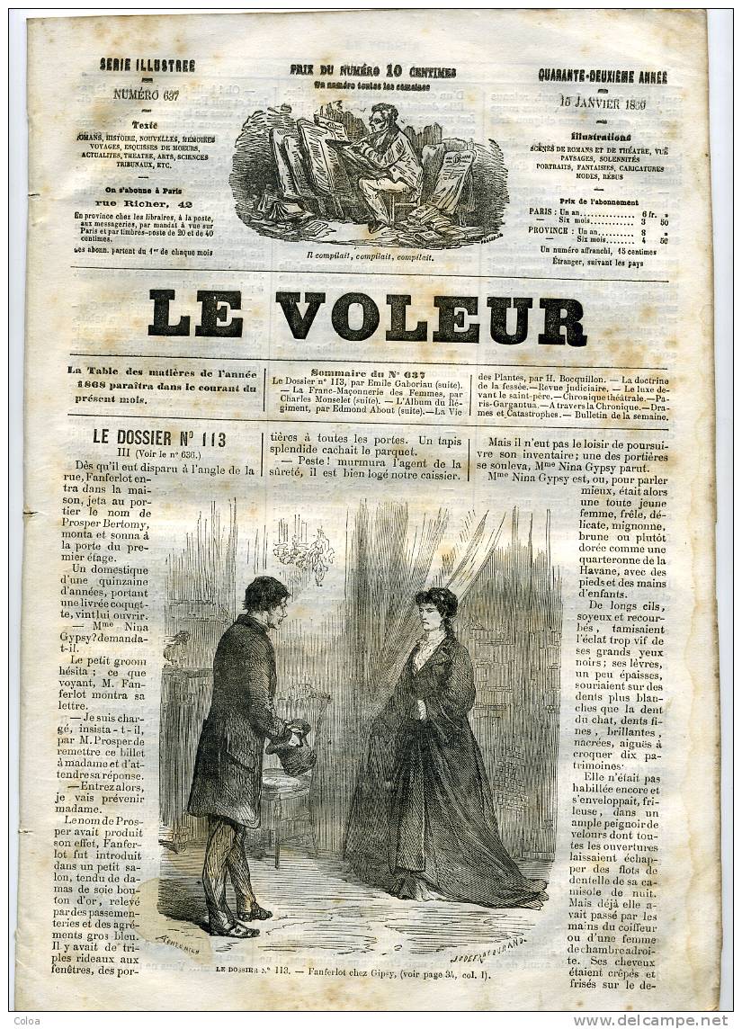 Le Voleur Série Illustrée 15 Janvier 1869 - Revistas - Antes 1900