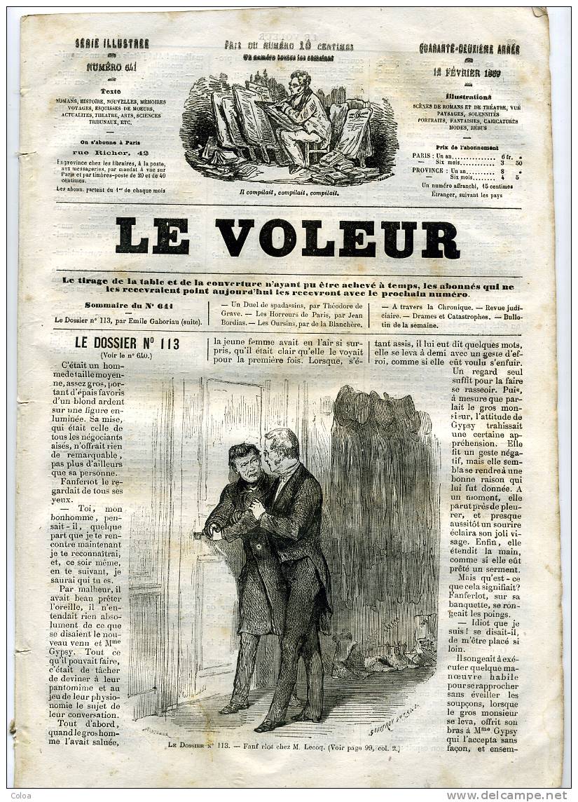 Le Voleur Série Illustrée 12 Février 1869 - Revues Anciennes - Avant 1900