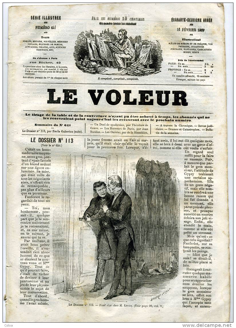 Le Voleur Série Illustrée 12 Février 1869 - Tijdschriften - Voor 1900