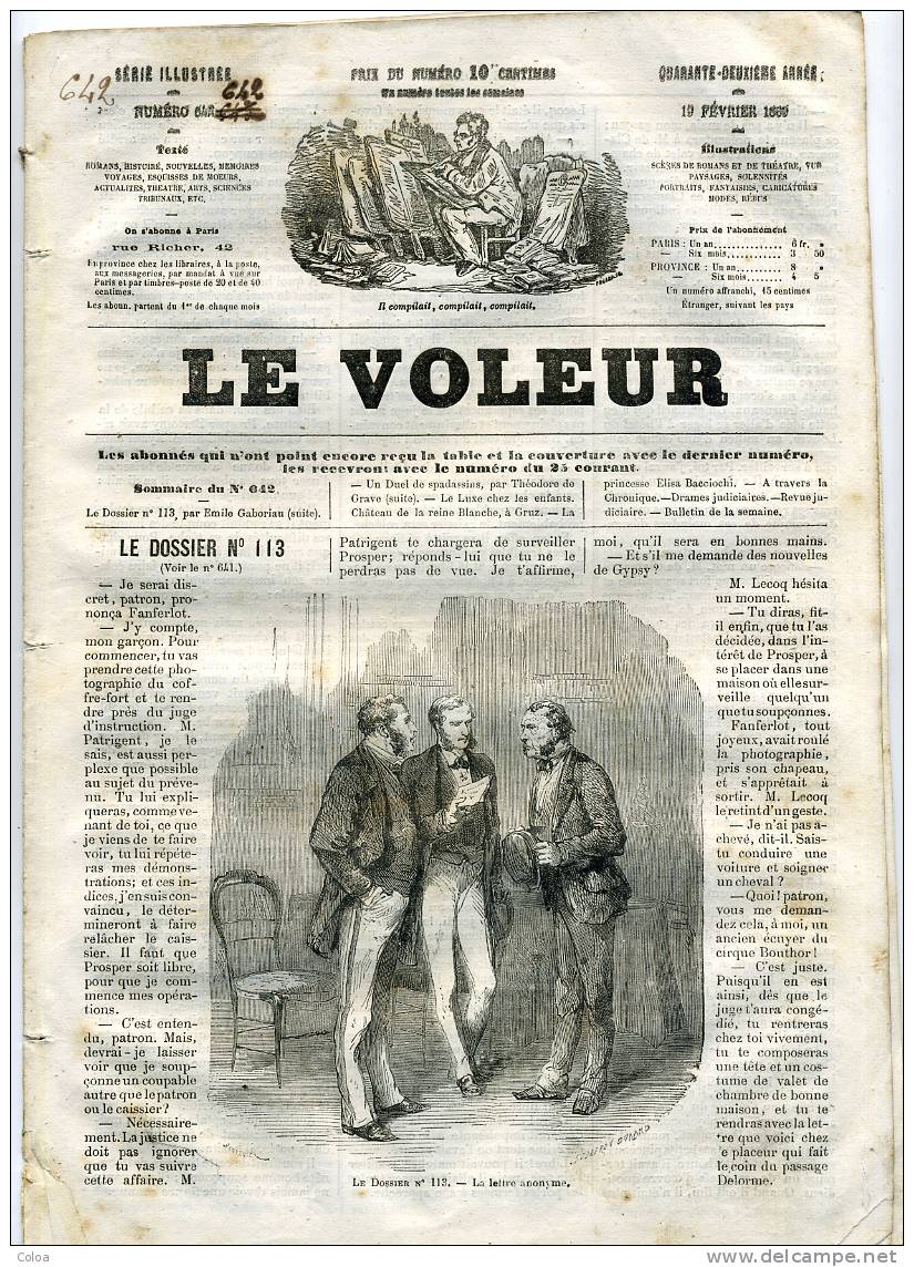 Le Voleur Série Illustrée 19 Février 1869 - Revues Anciennes - Avant 1900