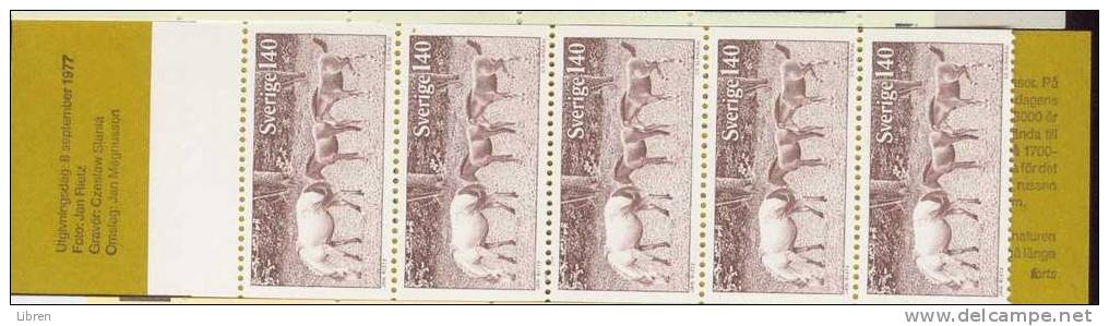 SWEDEN, SUEDE 1977 CARNET, BKLT YV C974 HORSES, CHEVAUX. COMPLETE BOOKLET. MNH, POSTFRIS, NEUF**. VERY FINE QUALITY. - 1951-80