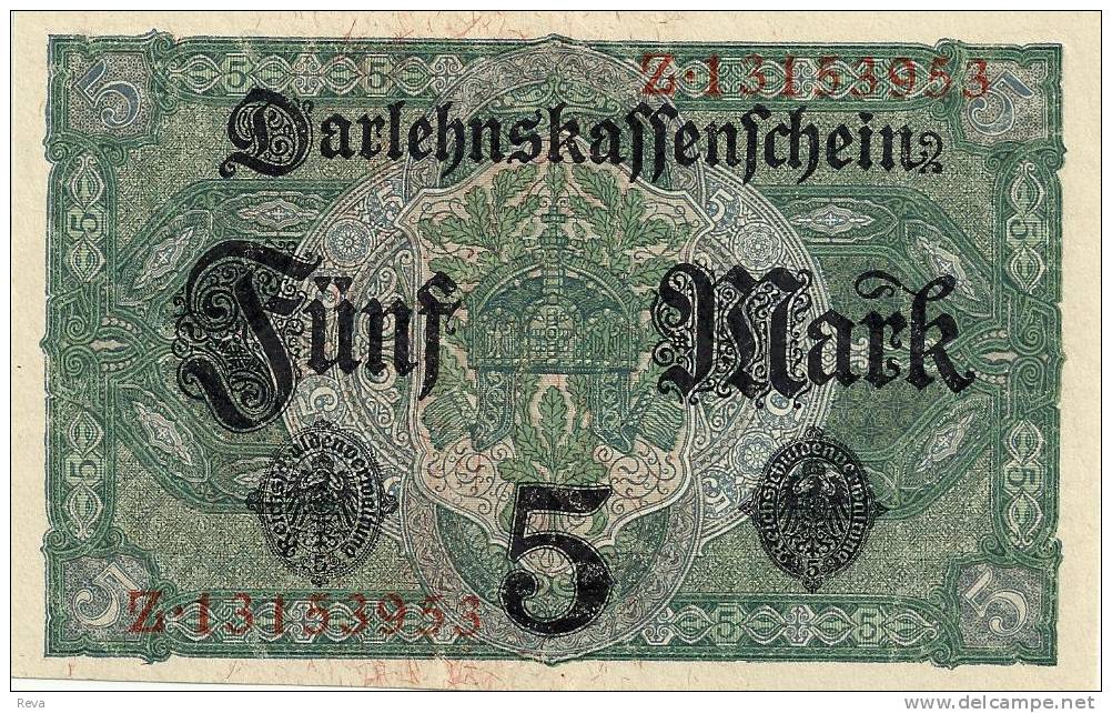 GERMANY 5  MARK BLUE WOMAN FRONT &  MOTIF BACK DATED 1-08-1917 P.? UNC READ DESCRIPTION CAREFULLY !!! - 5 Mark