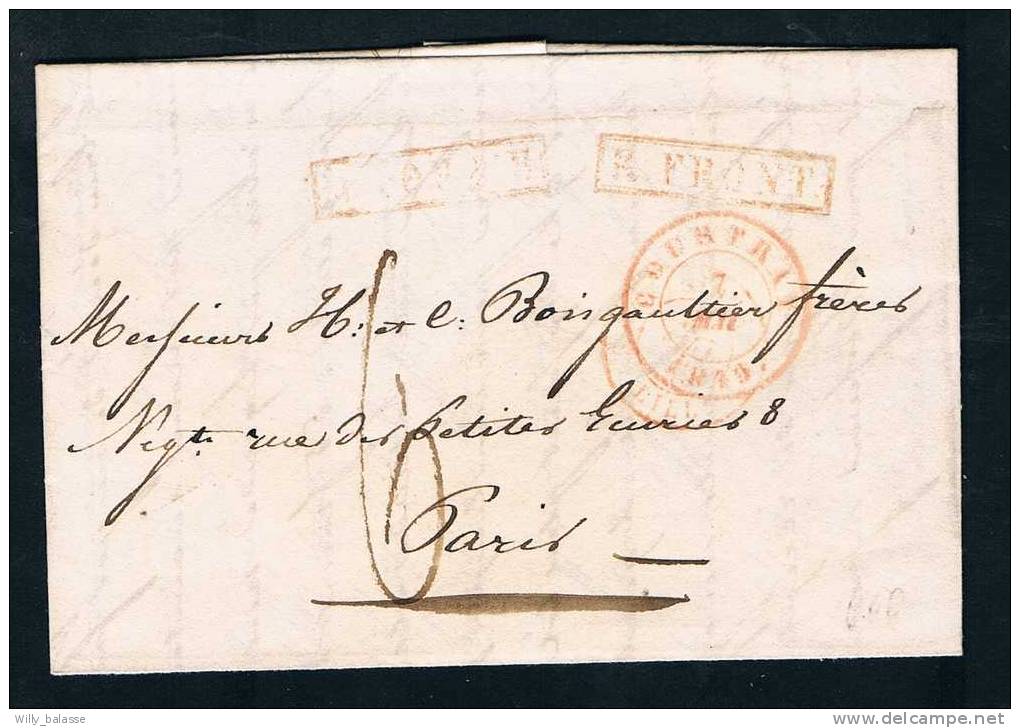 Belgique Précurseur 1849 Lettre Càd COURTRAI + Encadré "R. FRONT" Rouge. - 1830-1849 (Unabhängiges Belgien)