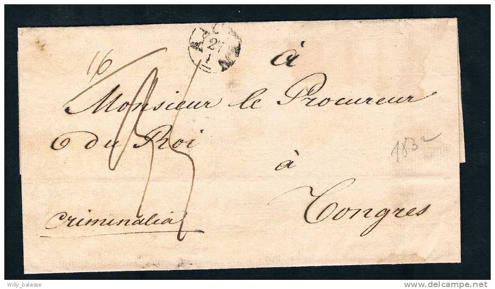 Belgique Précurseur 1832 Lettre De AAchen Pour Tongres Avec Marque "Etat Du Nord/over Verviers"  Rare. - 1830-1849 (Belgique Indépendante)