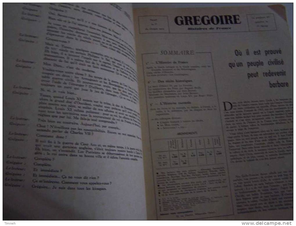 GREGOIRE-Histoires De France-N°II Janvier 1958-Histoires De France-du Bon Roi Dagobert Le Royaume Allait à L'envers - Humor