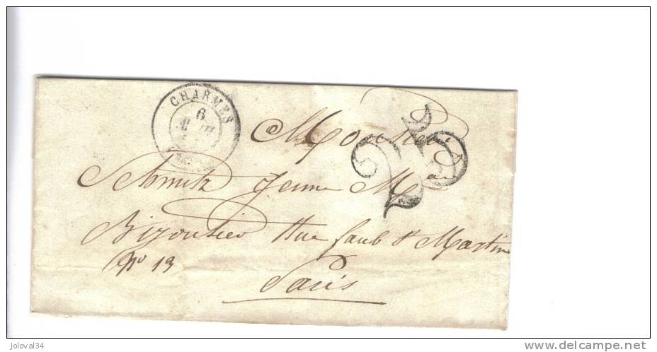 Lettre CHARMES Vosges 6/04/1851 Taxe Double Trait 25 Pour Paris - 1849-1876: Période Classique