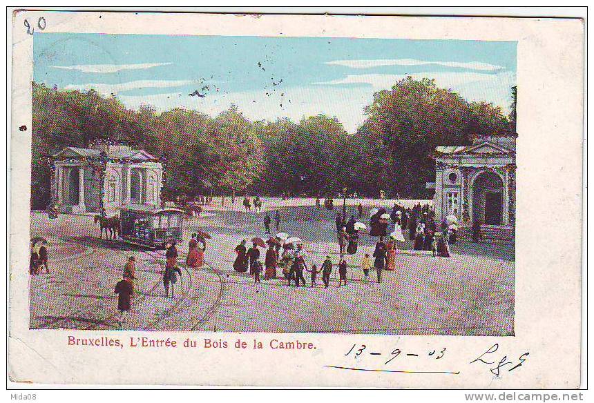 BRUXELLES . L'ENTREE DU BOIS DE LA CAMBE. ANIMATION. Carte Avec Paillettes.representant G.SCHERTZ .PARIS. - Bossen, Parken, Tuinen