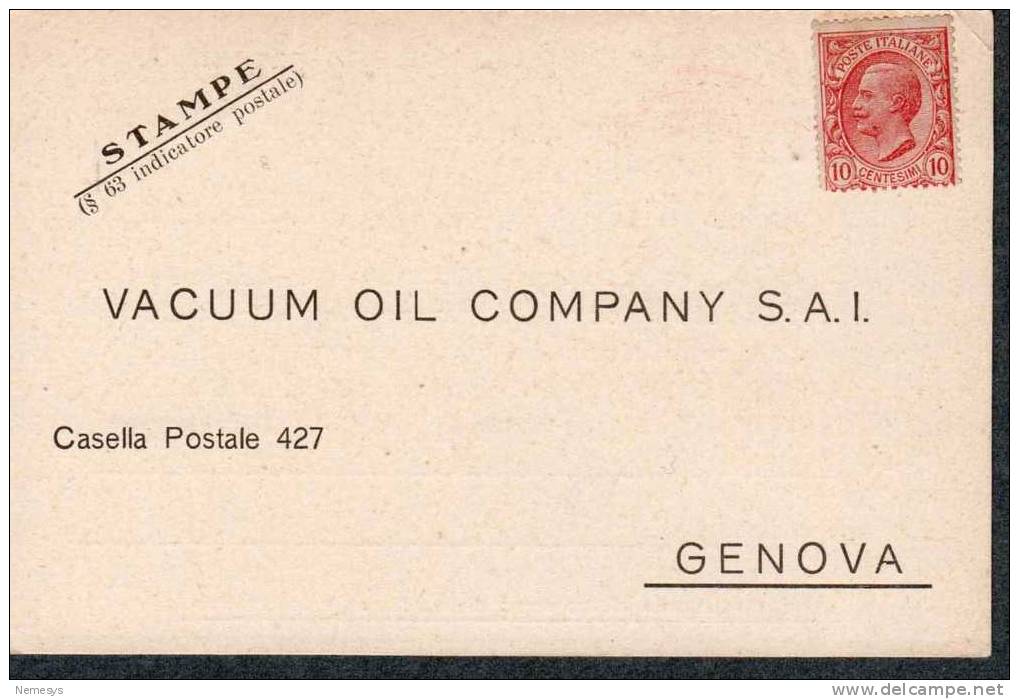 1929 CARTOLINA VACUUM OIL COMPANY S.A.I. GENOVA - Reclame