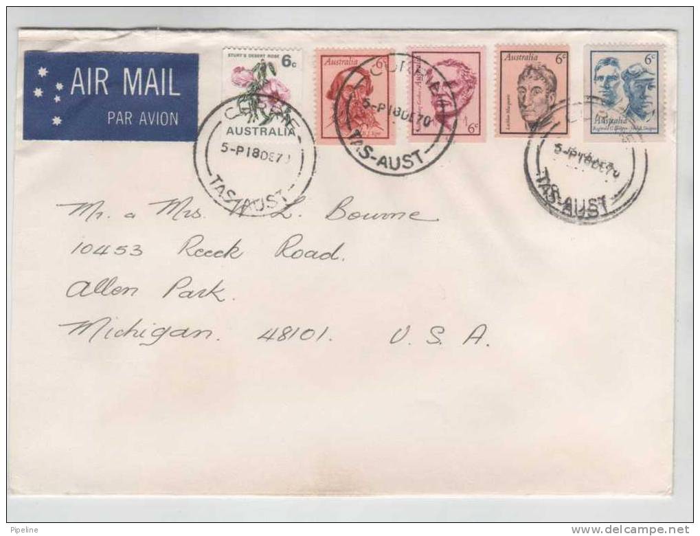 Australia Cover Sent Air Mail To USA Currie Tasmania 18-12-1970 - Lettres & Documents