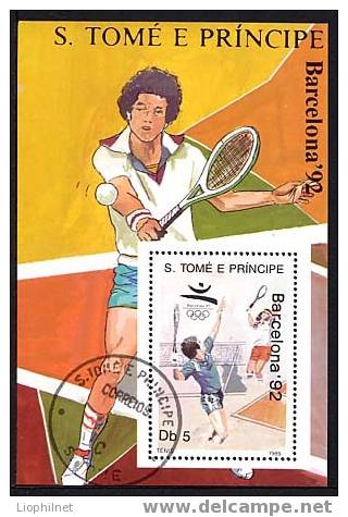 ST-THOMAS 1989, 1 Bloc TENNIS, J.O. Barcelone, Oblitéré. - Tennis