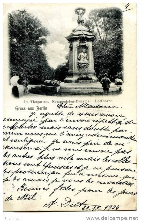 GRUSS  Aus  BERLIN  - Im Tiergarten.  Komponisten-Denkmal.  Beethoven - 1905 - BELLE  CARTE  ANIMEE- - Tiergarten