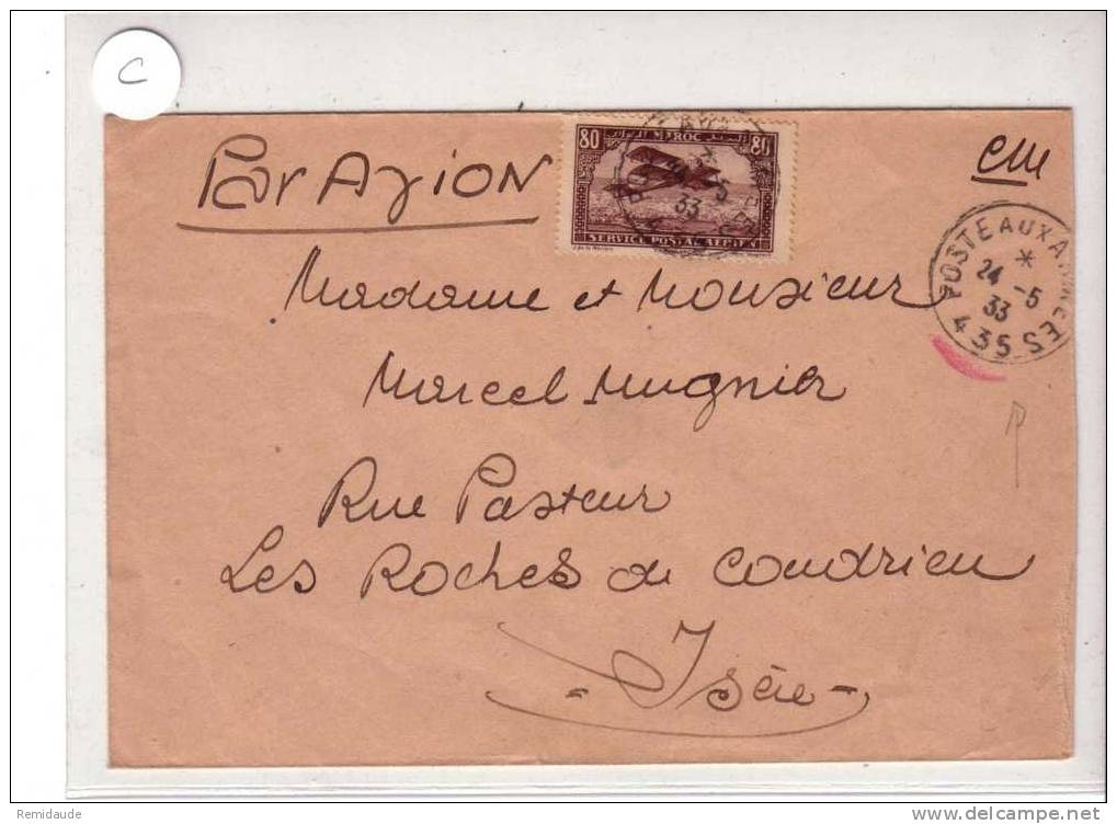 MAROC - 1933 - YVERT N° PA6 Seul Sur LETTRE FM PAR AVION De TILOUGGUIT (POSTE AUX ARMEES N°435) Pour L´ISERE - Briefe U. Dokumente