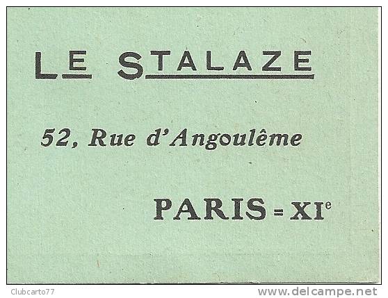 Paris 11ème Arr (75) : CP De Commande Du Stalaze Par Les Et "Le Stalaze" Env 1950 (animée) - Arrondissement: 11