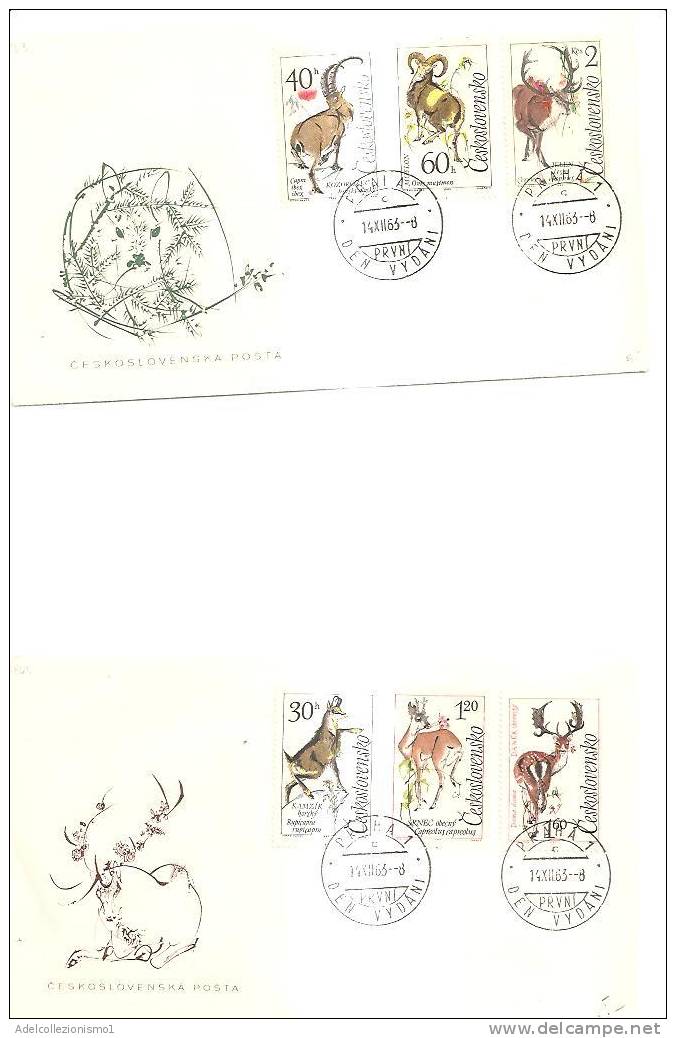 48252)n°2 Lettere F.d.c. Rep. Ceca Serie 1963 Animali Con 3 Valori + Annullo N°1306-11 - FDC