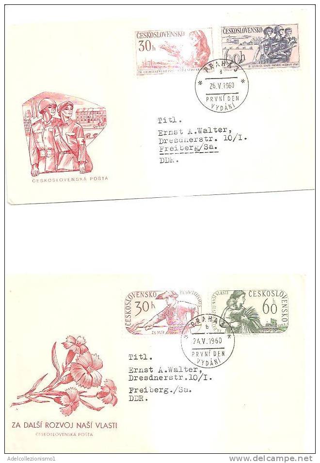 48253)n°2 Lettere F.d.c. Rep. Ceca Serie 1960 Propaganda Per Le Elezioni E Croce Rossa Con 2 Valori + Annullo N°1082-85 - FDC