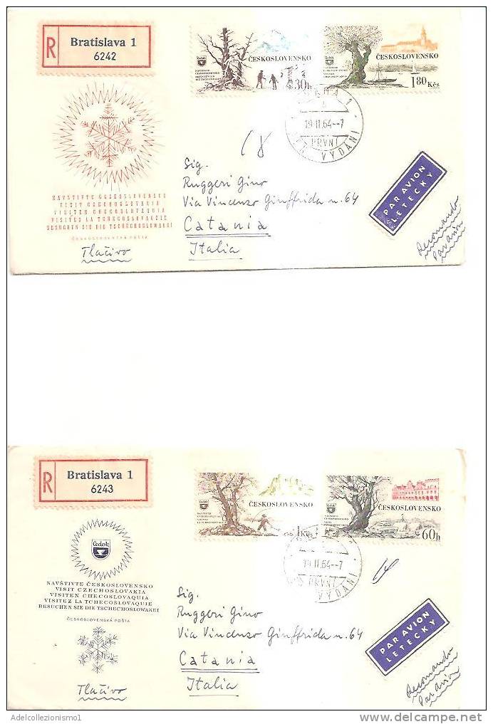 48258)n°2 Lettere F.d.c. Racc. Aerea Rep. Ceca Serie 1964 Propaganda Per Il Turismo Con 2 Valori + Annullo N°1315-17 - FDC