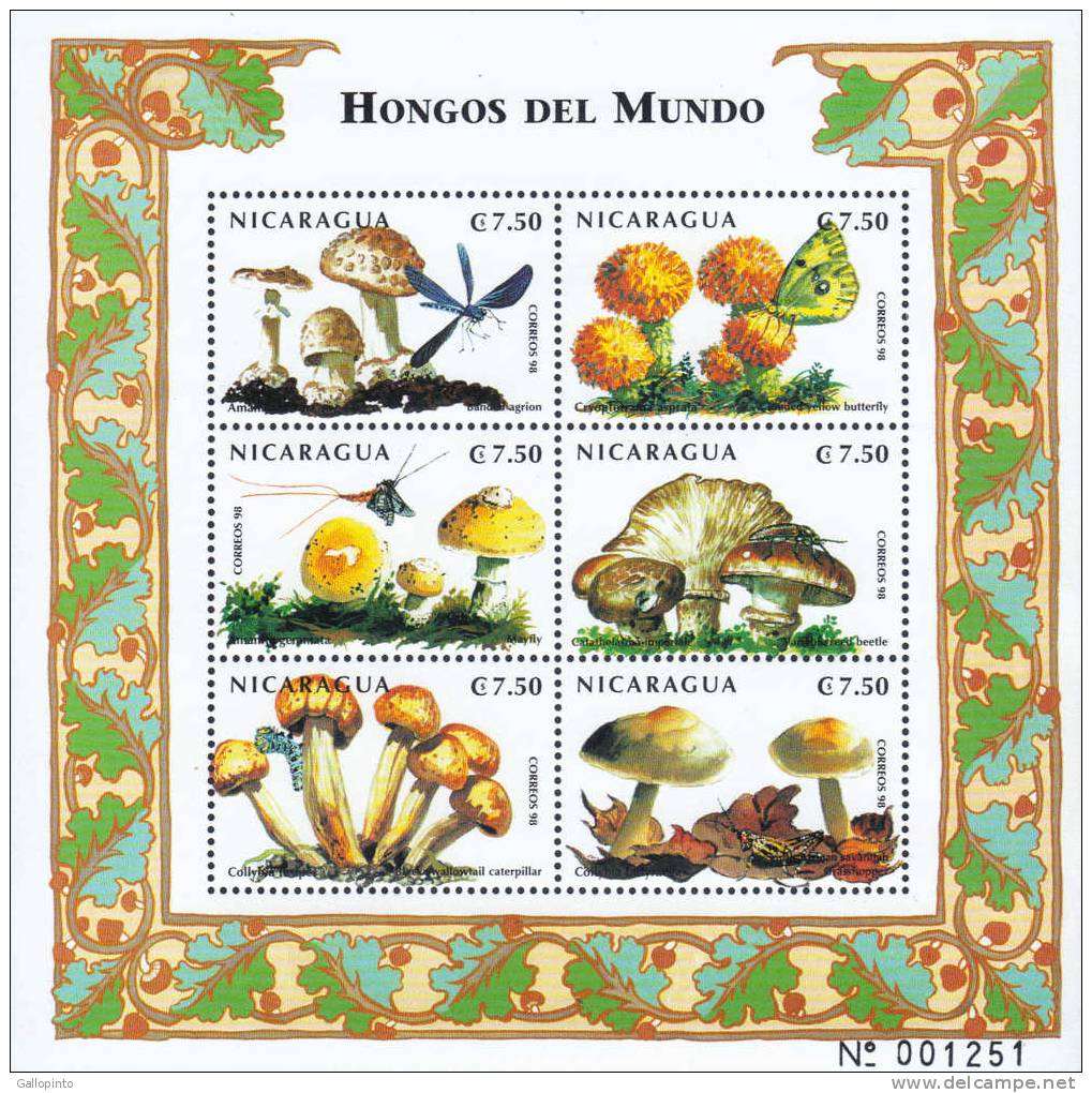 NICARAGUA MUSHROOMS & INSECTS Sc 2290 MNH 1999 CV$7.25 - Nicaragua