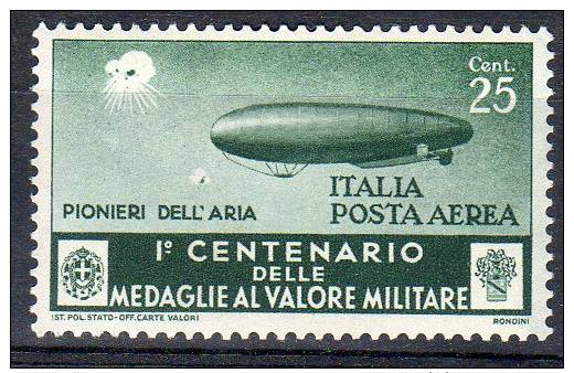 1934 REGNO  //  25 CENT POSTA AEREA,  MEDAGLIE AL VALOR MILITARE (°) - Ungebraucht