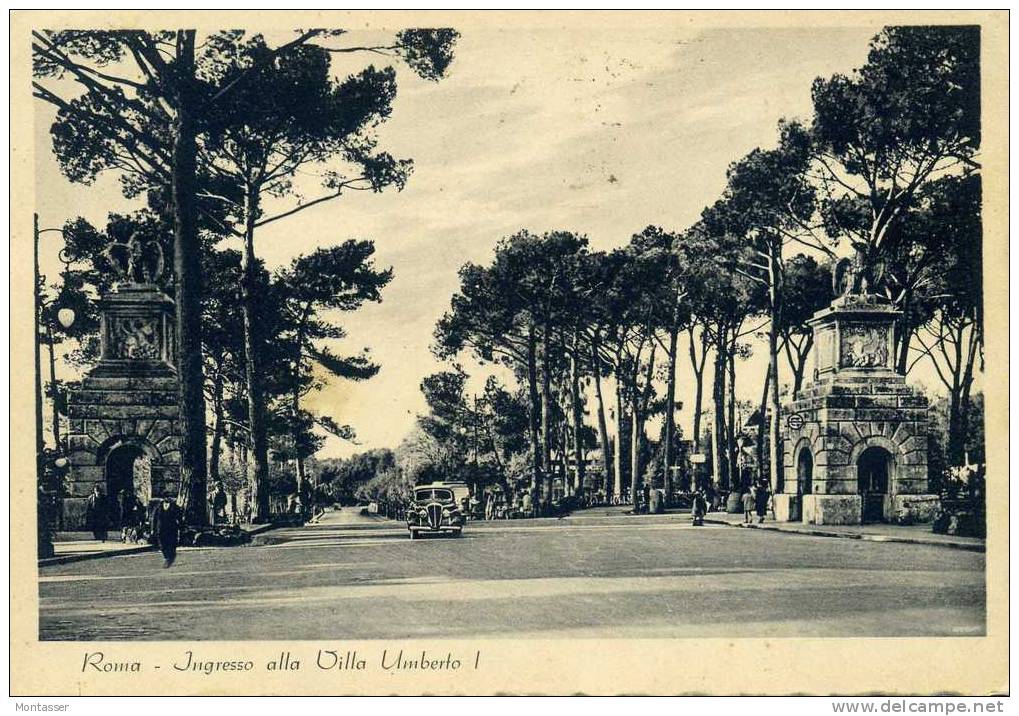 ROMA. Ingresso Villa Umberto I. Auto. Vg. C/fr. Per FIRENZE Nel 1938. - Parcs & Jardins