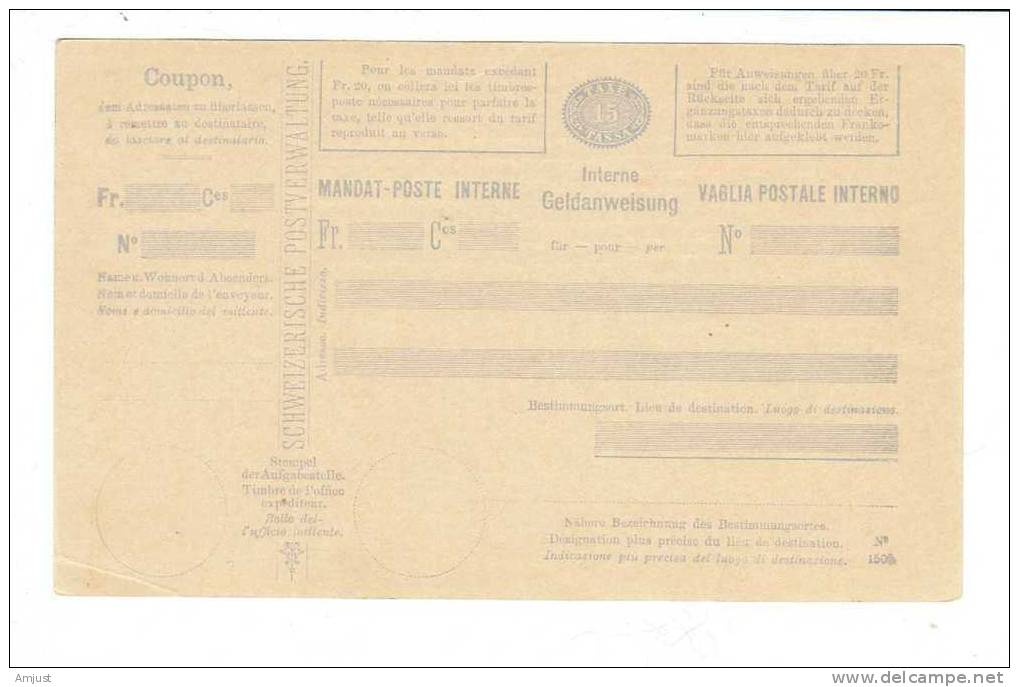 Entier Postal , Mandat Postal Interne - Entiers Postaux