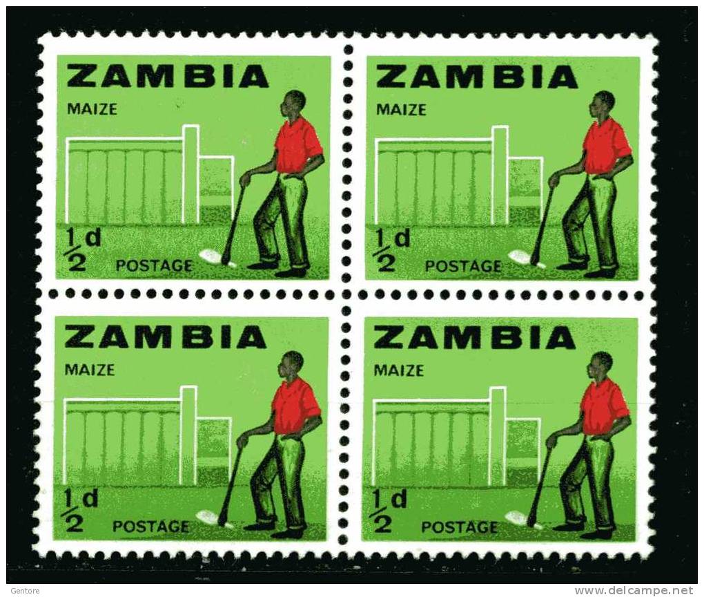 ZAMBIA  1964 Definitive Set  (Block Of Four) Yvert Cat. N° 4   Absolutely Perfect MNH ** - Zambia (1965-...)