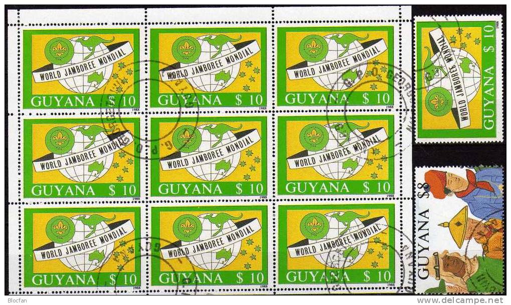 Pfadfindertreffen 1989 GUYANA 2490/1,KB,Block 39+40 o 194€ Erdkugel Emblem Kängeruh Pfadfinder scout bloc bf of America