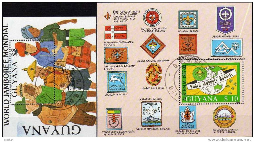 Pfadfindertreffen 1989 GUYANA 2490/1,KB,Block 39+40 o 194€ Erdkugel Emblem Kängeruh Pfadfinder scout bloc bf of America