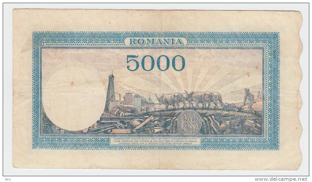 ROMANIA 5000 LEI 1944 P 56 - Rumania