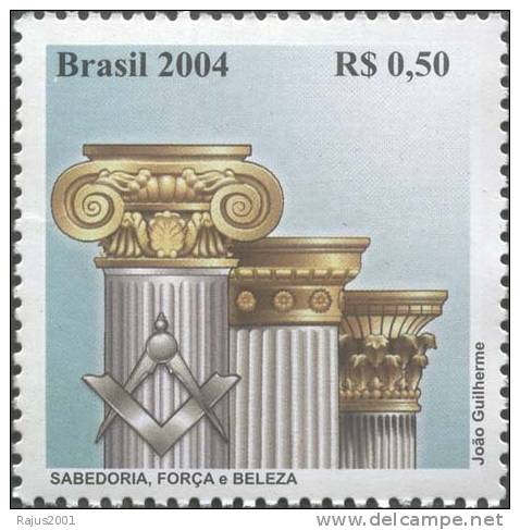 Pillars Of Wisdom, Strength, Beauty, Freemasonry, Masonic Lodge, MNH 2004 Brazil - Franc-Maçonnerie