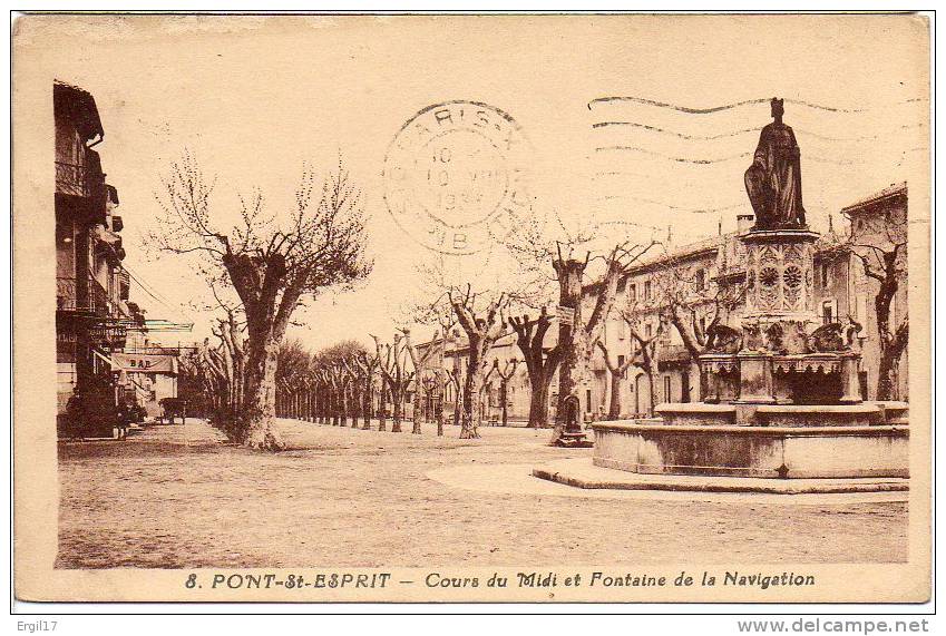 Scan RV - 30 PONT-ST-ESPRIT - Cours Du Midi - Cachet Convoyeur Lignes Le Theil D'Ardèche à Nimes T III Pas Très Lisible - Pont-Saint-Esprit