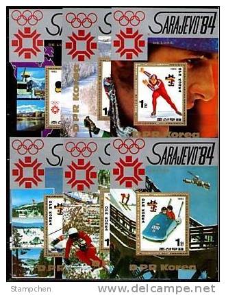 North Korea Stamp S/s 1984 Winter Olympic Games Sarajevo Sport Wolf Map Skiing Skating - Skateboard