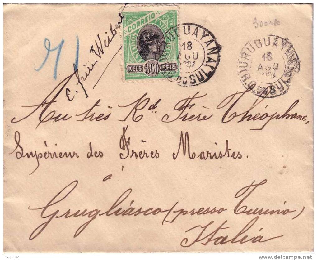 BRESIL - DU 18-8-1904 POUR L'ITALIE - VERSO MONTEVIDEO EN PASSE + CACHET D'ARRIVEE EN ITALIE - Covers & Documents