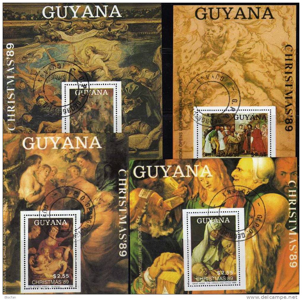 Weihnachten Gemälde Des Maler Tizian 1989 GUYANA 3072 Plus Block 72 O 17€ Christmas Bloc Art Sheet Of America - Guyana (1966-...)