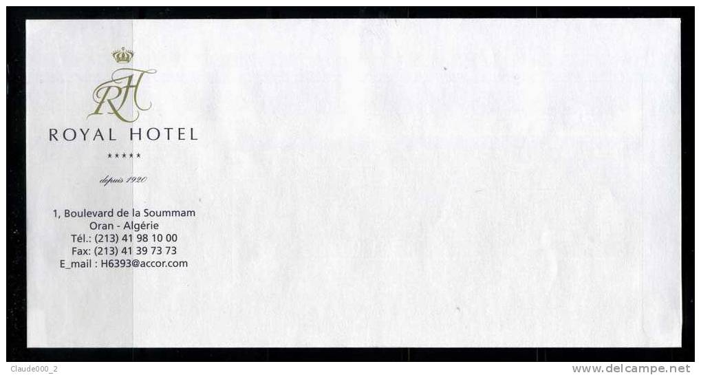 ENVELOPPE A ENTETE ROYAL HOTEL A ORAN ALGERIE - Advertising